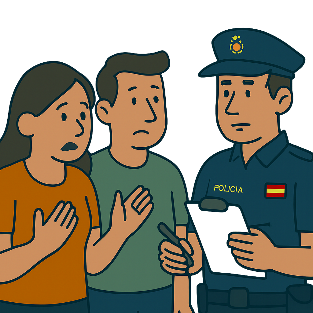 Drawing of tourists with a policeman