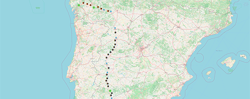 mapa coas paradas e punto de atención de Policía Nacional do Vía da Prata.