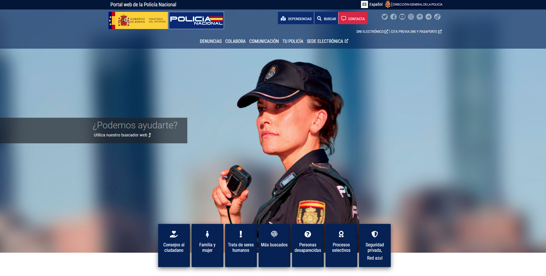 Portada de la nova web de la Policia Nacional.