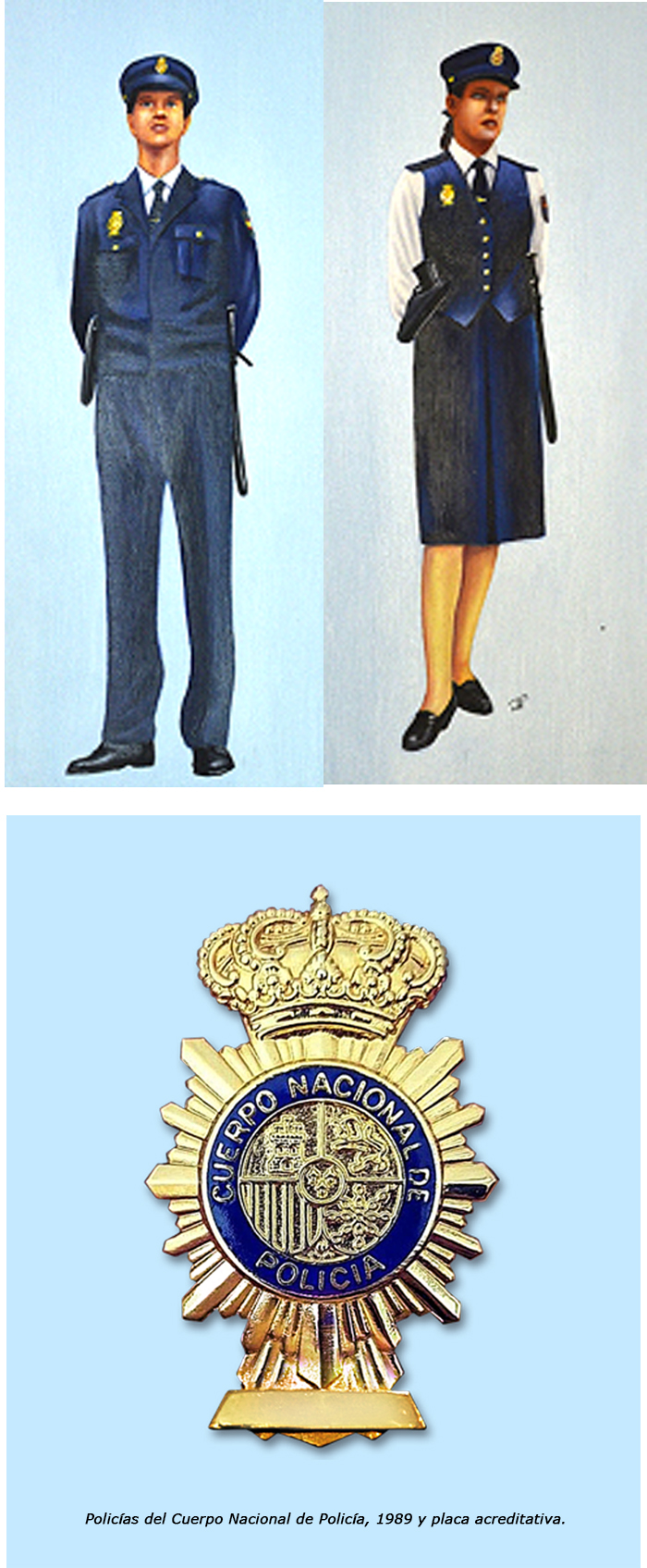 Policies del Cos Nacional de Policia, 1989 i placa acreditativa.