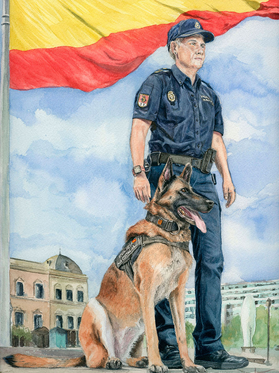 Policía uniformado co uniforme de Policía Nacional (1986/Actualidade) 