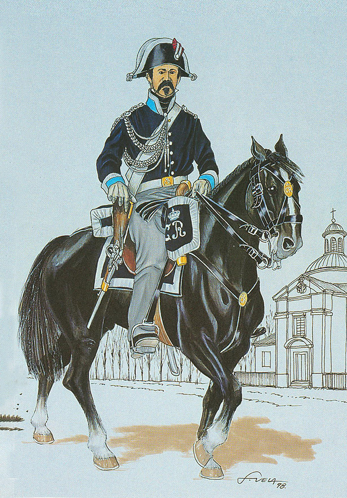 Policía uniformado con el uniforme de Cuerpo de Celadores Reales (1825)