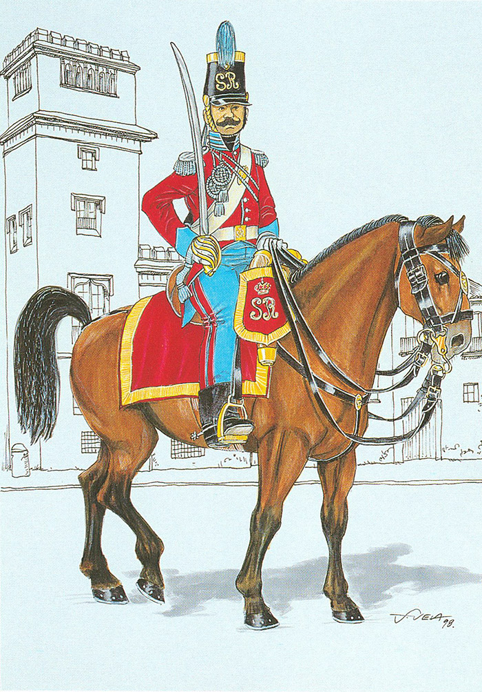 Policía uniformado co uniforme de Salvaguardia Real de Cabalería (1833)
