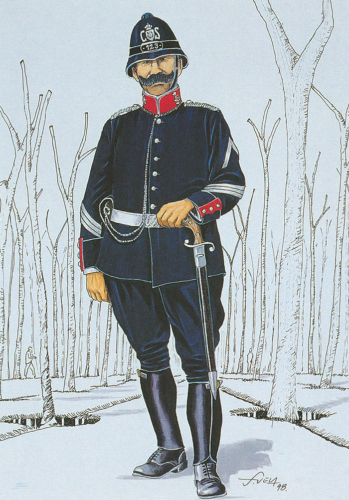 Policía  uniformado co uniforme de Sarxento do Corpo de Seguridade (1930)
