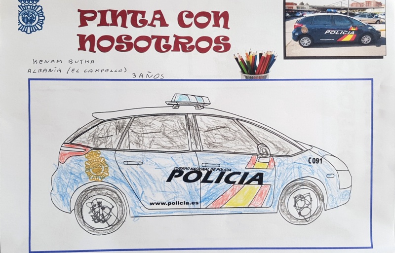 Dibujo coloreado de un radio patrulla de la Policía Nacional
