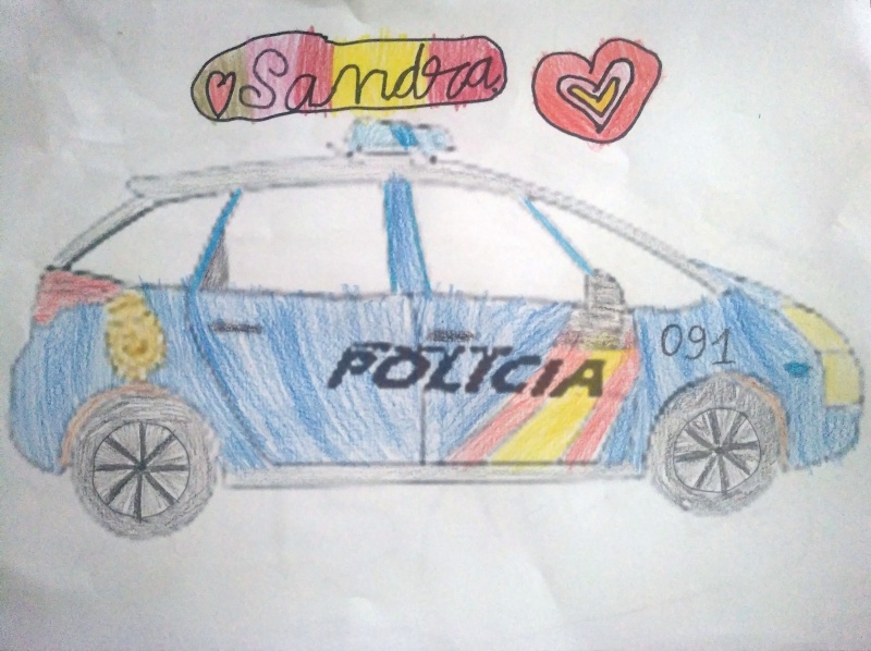 Dibujo coloreado de un radio patrulla de la Policía Nacional.