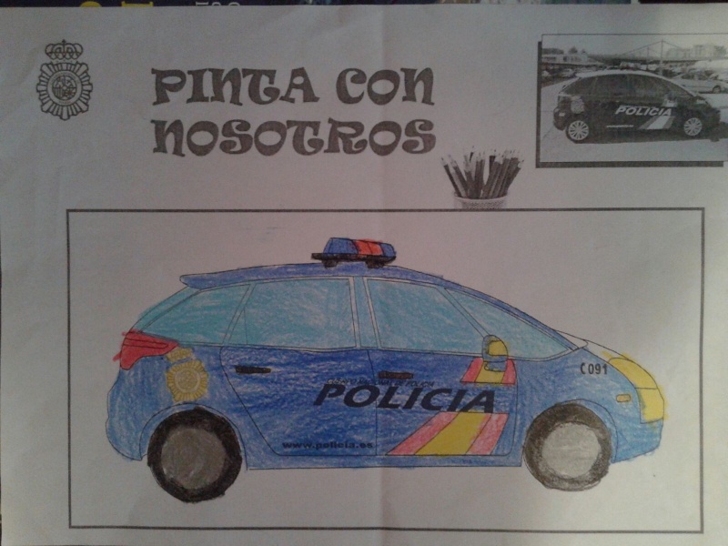 Dibujo coloreado de coche radio patrulla de la Policía Nacional