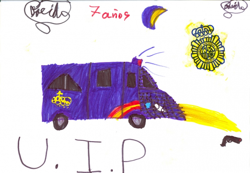 Dibujo de una furgoneta de la Unidad de Intervención Policial. UIP.