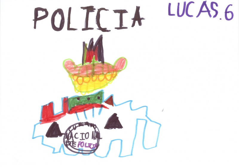 Dibujo en el que se puede apreciar un vehículo policial con una corona.