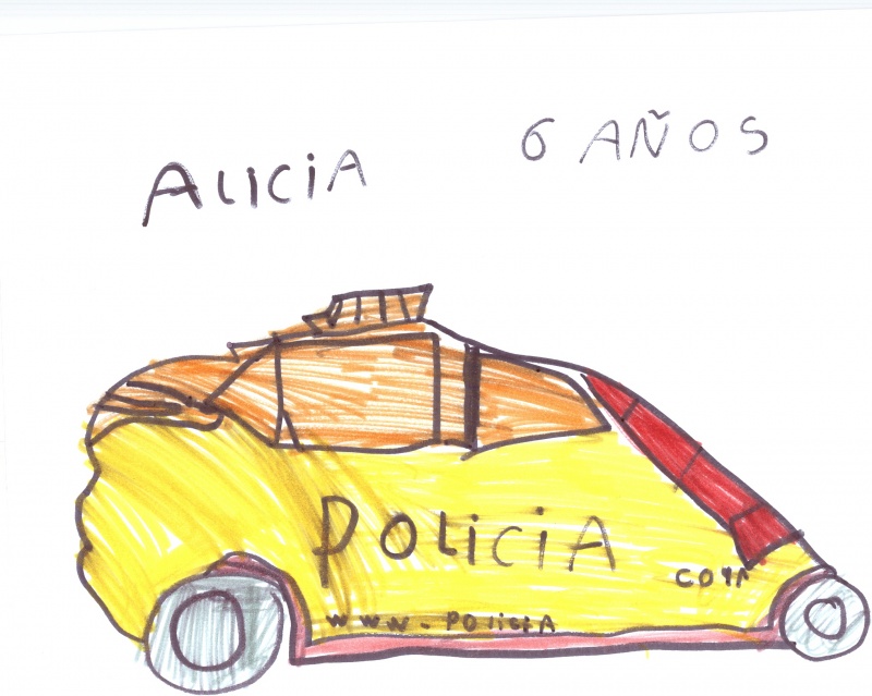 Dibujo en el que se puede ver un coche de policía