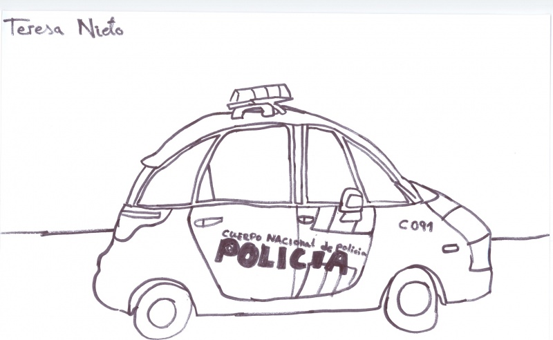 Dibujo de un coche de policía nacional.