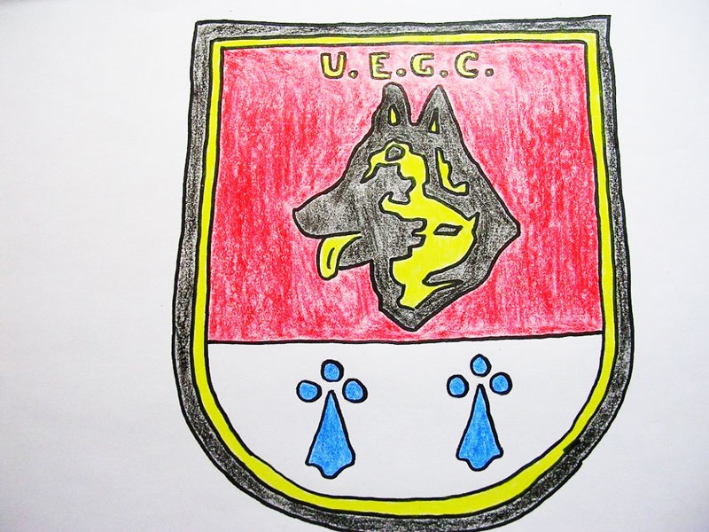 Dibujo del logotipo de la Unidad Espacial de Guías Caninos, de la Policías Nacional.