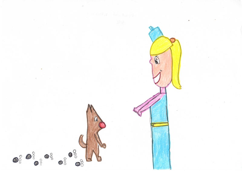 Dibujo en el que se puede ver a una niña jugando con un perro.