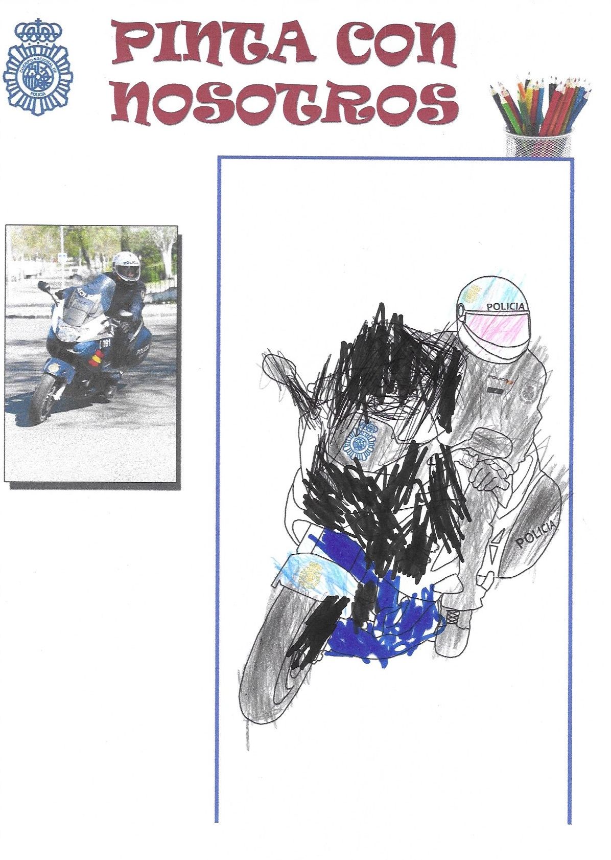 Dibujo de un policía en moto