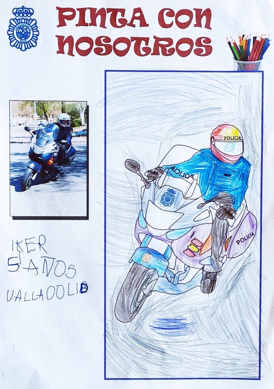 Dibujo de un Policía Nacional montado en su motocicleta