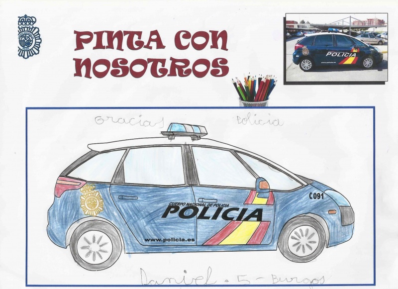 Dibujo de un coche radio patrulla de la Policía Nacional